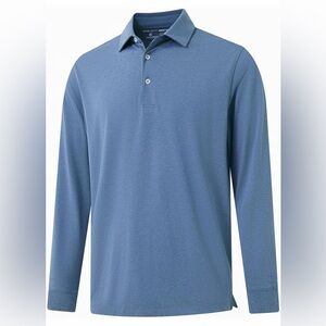 Michel Rouen Performance Blue Long Sleeve Collared Preppy Golf Polo Shirt S NWT